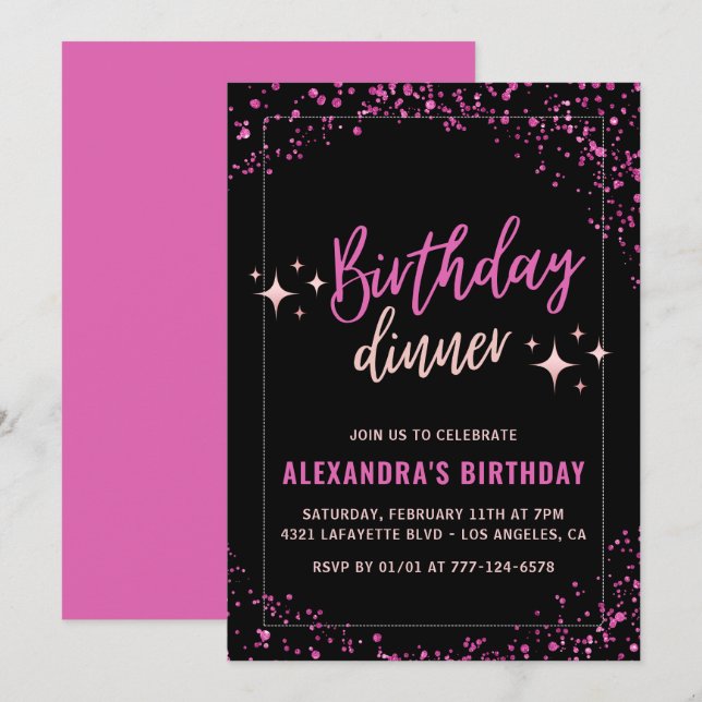 Convites de aniversário de 60 anos preto Jantar de (Frente/Verso)