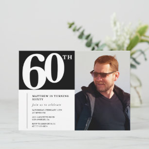 Convites de aniversário de 60 anos preto Moderno C