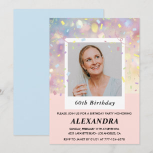 Convites de aniversário de 60 anos rosa Confete Fo