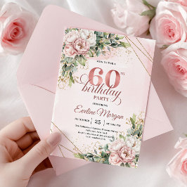Convites de Aniversário de 60 anos Rosa Dourado Fl