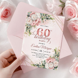 Convites de Aniversário de 60 anos Rose Gold Botan