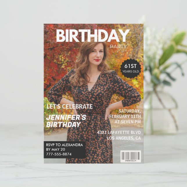 Convites de aniversário de 61 anos modernos Revist (Em pé/Frente)