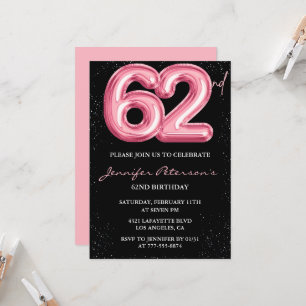 Convites de aniversário de 62 anos Black Pink Balã