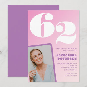 Convites de aniversário de 62 anos Pink Groovy Ret