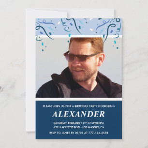 Convites de aniversário de 63 anos azul marinho co