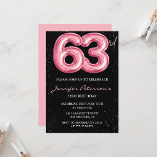 Convites de aniversário de 63 anos Black Pink Balã
