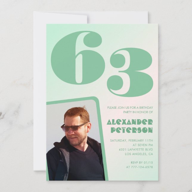 Convites de aniversário de 63 anos gradiente verde (Frente)