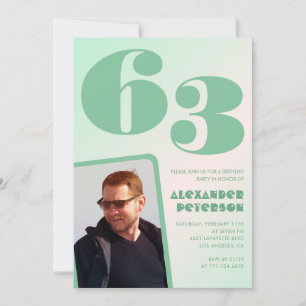 Convites de aniversário de 63 anos gradiente verde