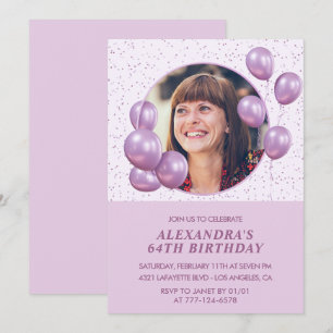 Convites de aniversário de 64 anos Balões Roxo
