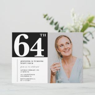 Convites de Aniversário de 64 anos Foto Preto e Br