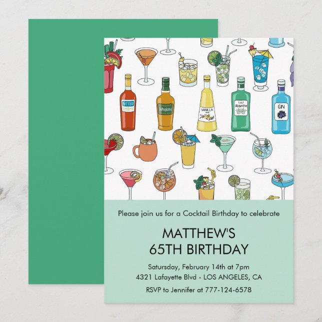 convites de aniversário de 65 anos Cocktail Contem (Frente/Verso)
