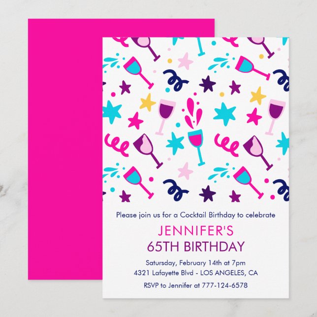convites de aniversário de 65 anos Cocktail Modern (Frente/Verso)