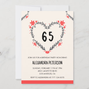 convites de aniversário de 65 anos para ela floral