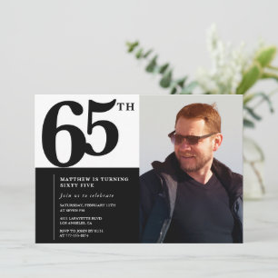 Convites de aniversário de 65 anos preto Elegante 