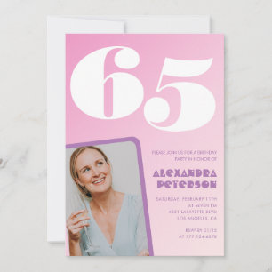 Convites de aniversário de 65 anos rosa Foto retrô