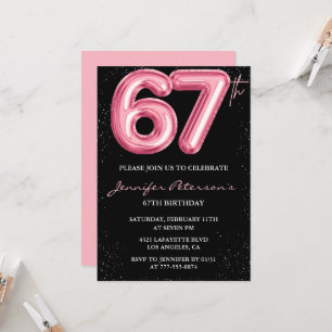 Convites de aniversário de 67 anos Black Pink Balã