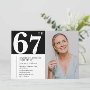 Convites de Aniversário de 67 anos Foto Preto e Br