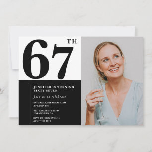 Convites de Aniversário de 67 Anos Foto Preto e Br