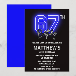 Convites de aniversário de 67 anos Neon Preto Home