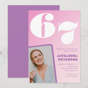Convites de aniversário de 67 anos Pink Groovy Ret