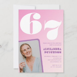 Convites de aniversário de 67 anos rosa Foto retrô