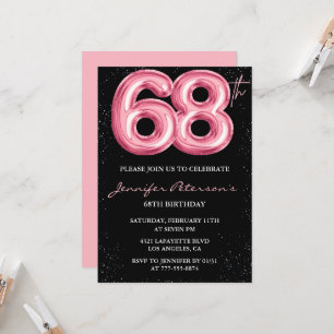 Convites de aniversário de 68 anos Black Pink Balã