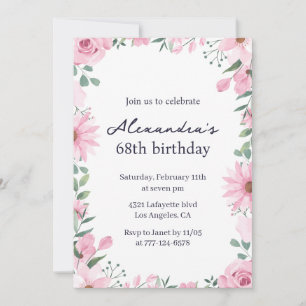 Convites de aniversário de 68 anos de Quadro Flora