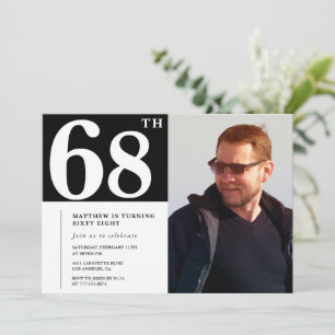 Convites de aniversário de 68 anos Preto e Branco 