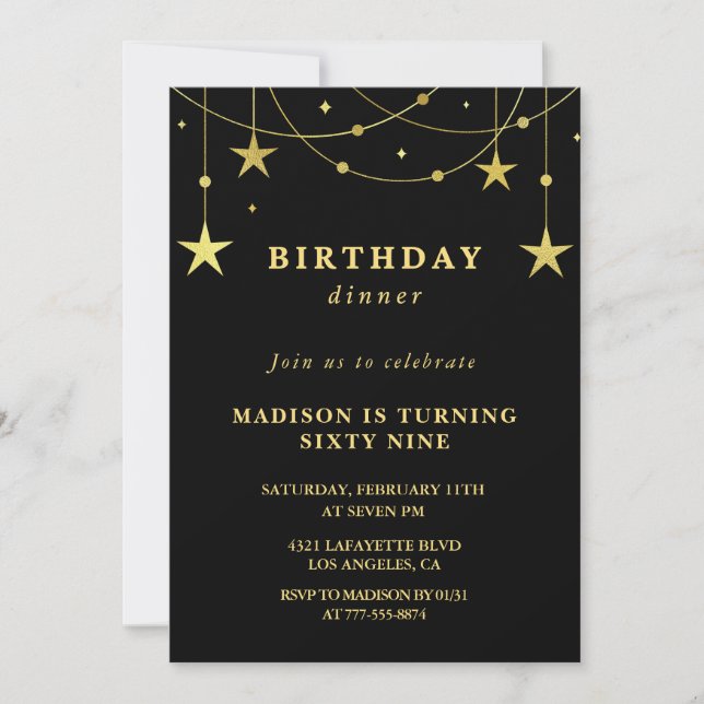 Convites de aniversário de 69 anos Black Gold  Sta (Frente)