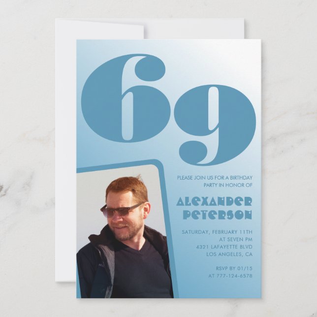Convites de aniversário de 69 anos com gradiente a (Frente)