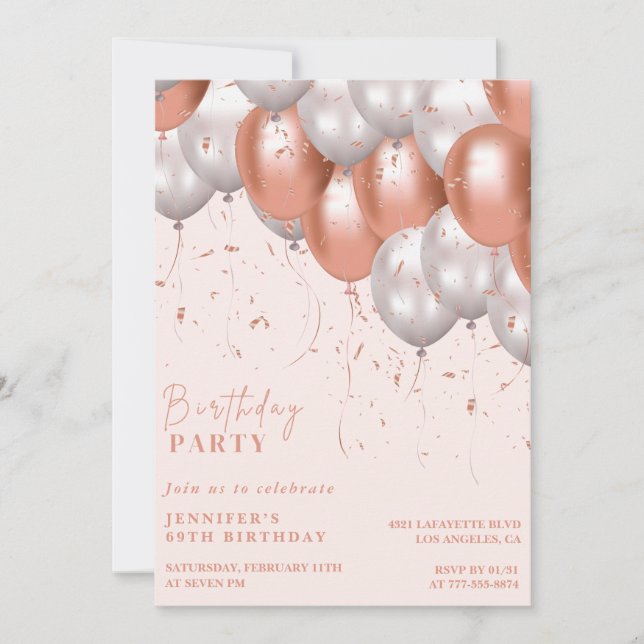 Convites de aniversário de 69 anos em rose gold Ba (Frente)
