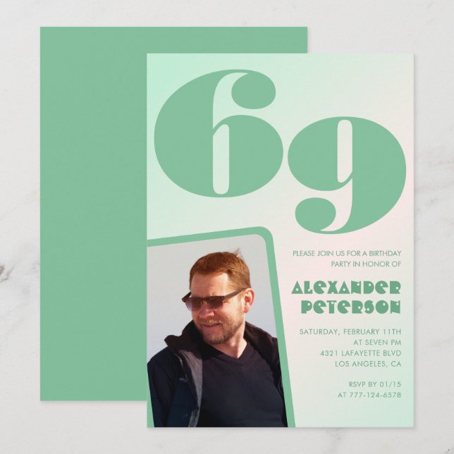 Convites de aniversário de 69 anos para gradiente  (Frente/Verso)