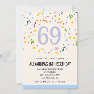 Convites de aniversário de 69 anos simples Confett