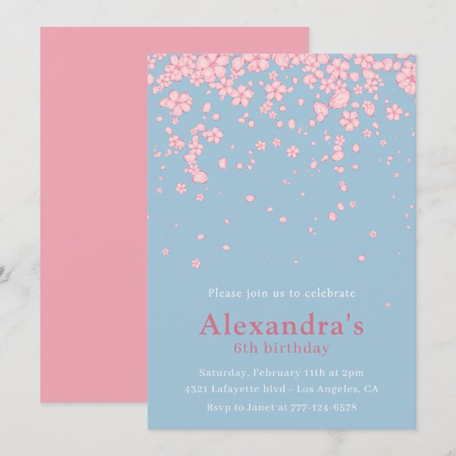 Convites de aniversário de 6 anos elegantes Floral (Frente/Verso)