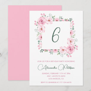 Convites de aniversário de 6 anos elegantes Floral
