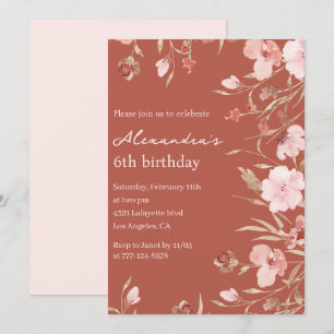 Convites de aniversário de 6 anos Elegantes Floral