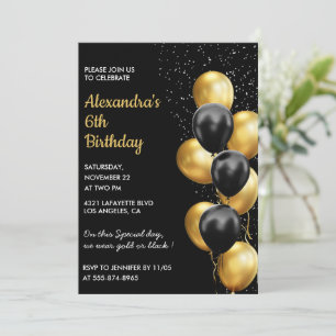 Convites de aniversário de 6 anos Preto Dourado Br