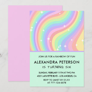Convites de aniversário de 6 anos Rainbow Pastel
