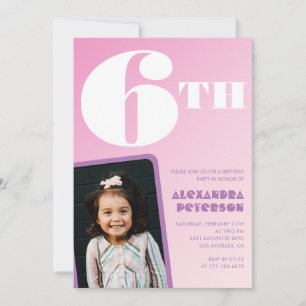Convites de aniversário de 6 anos rosa Menina Foto