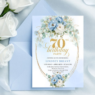 Convites de Aniversário de 70 anos com Flores Azui