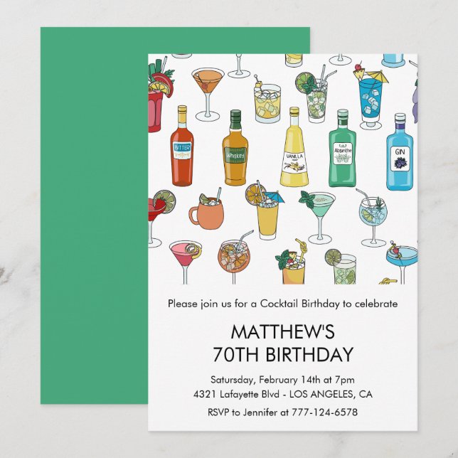convites de aniversário de 70 anos Coquetel Contem (Frente/Verso)