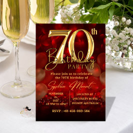 Convites de Aniversário de 70 Anos Dourado Vermelh