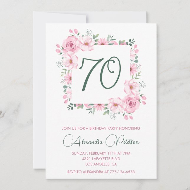 Convites de aniversário de 70 anos elegantes Flora (Frente)