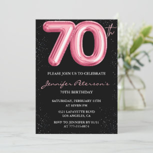 Convites de aniversário de 70 anos preto Balão Gla