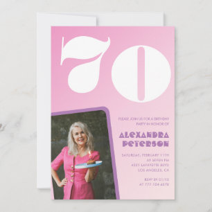 Convites de aniversário de 70 anos rosa Foto retrô