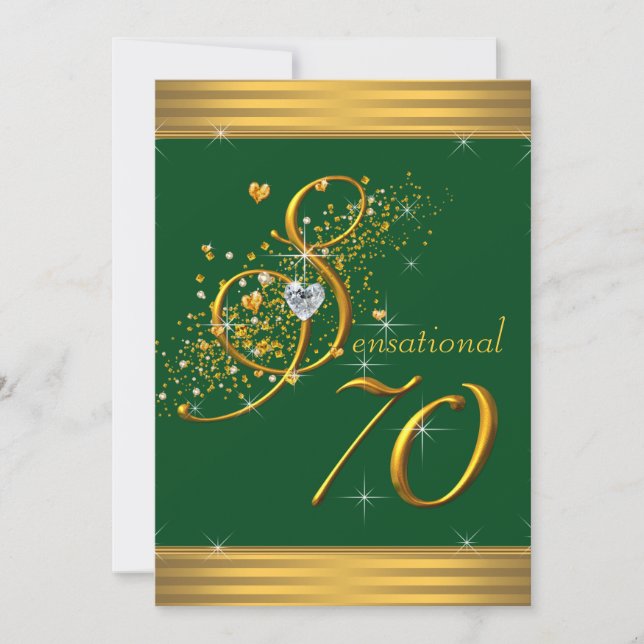 Convites de Aniversário de 70 anos Verde e Dourado (Frente)