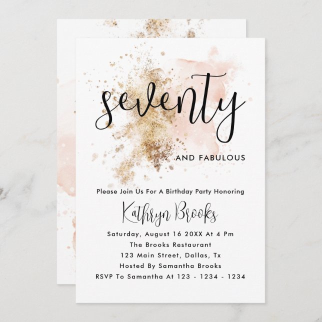 Convites De Aniversário De 70 Rosa E Dourada (Frente/Verso)