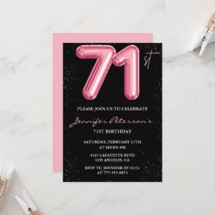 Convites de aniversário de 71 anos Black Pink Balã