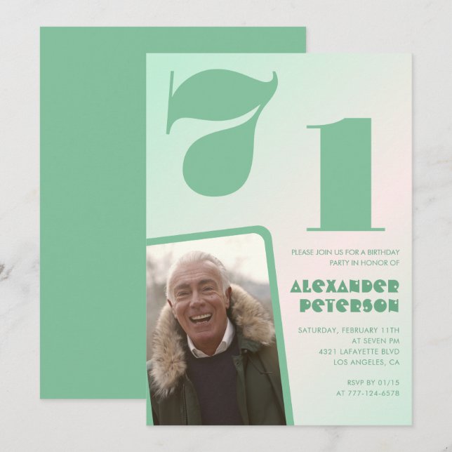 Convites de aniversário de 71 anos gradiente verde (Frente/Verso)