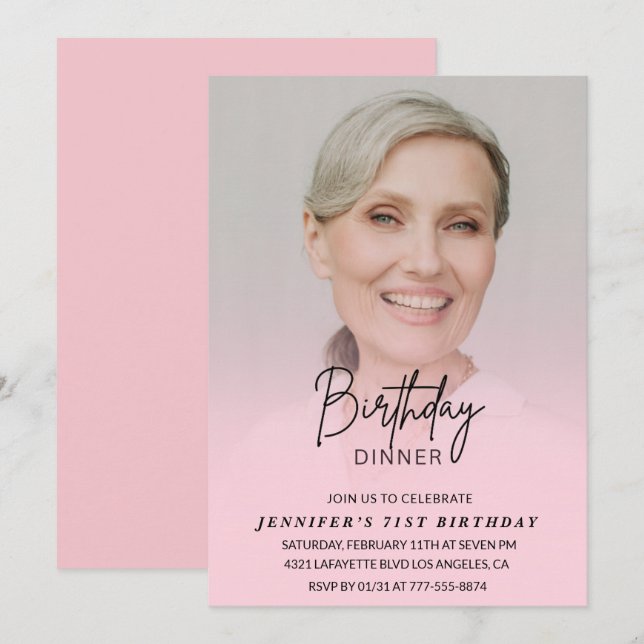 Convites de Aniversário de 71 anos Rosa Foto Janta (Frente/Verso)